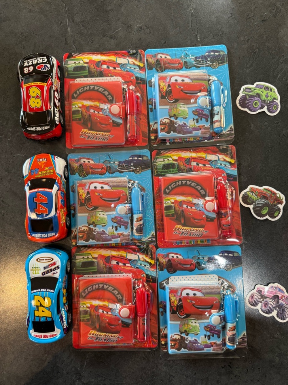 Disney Cars Mini Notebook & Toy Car Gift Set - Red, Blue, Black Birthday Bundle
